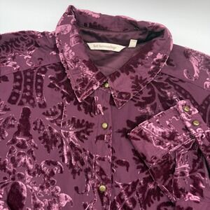 Soft Surroundings Women's Size S Burnout Velvet Paisley Button Down Shirt Purple